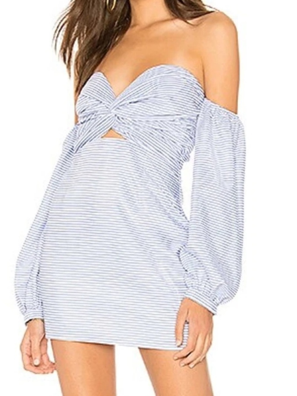 Revolve By the Way Blue and White Stripe Off the Shoulder Dress Sz Medium